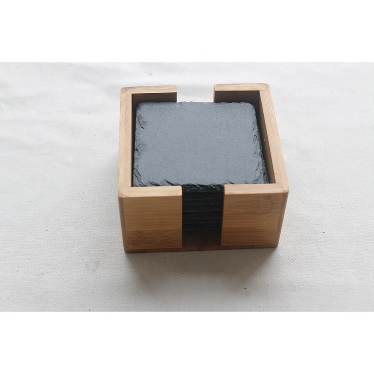 Top quality slate stone plate /black slate coaster /bamboo cup holder