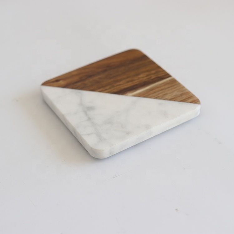 Eco-Friendly Custom Printing Kitchen Accessories white round marble Wooden Cup Coasters