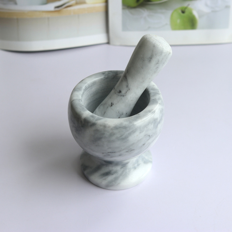 White Marble Mortar and Pestle Hand Crusher Kitchen Spices Herbs Grinder Mixing