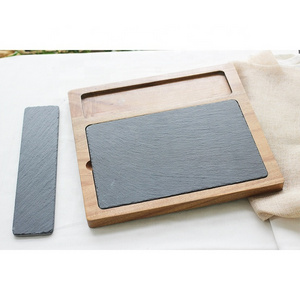 Steak Serving Board Charcoal Knife and Slate Acacia Wood Cutting Board Wooden Frame Slate Cheese Board