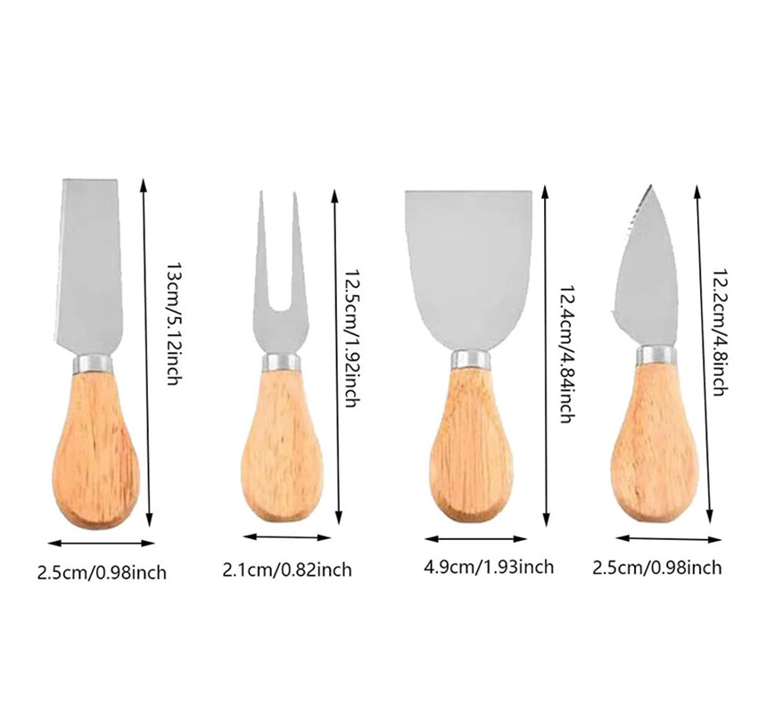 Gift Box 4 pcs Cheese Knives Set with Wooden Handle Spreader Knife Charcuterie Board Accessories Stainless Steel Butter Knife