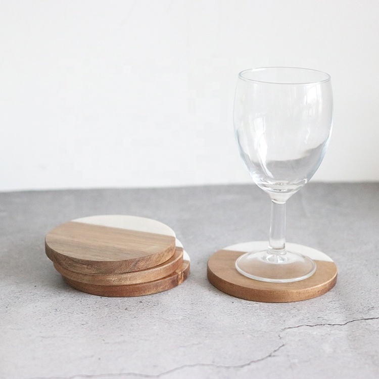 Eco-Friendly Custom Printing Kitchen Accessories white round marble Wooden Cup Coasters