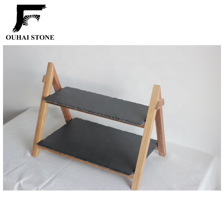 2024 hot sale natural slate for party wedding food stand 2 tier slate cake stand wedding cake stand