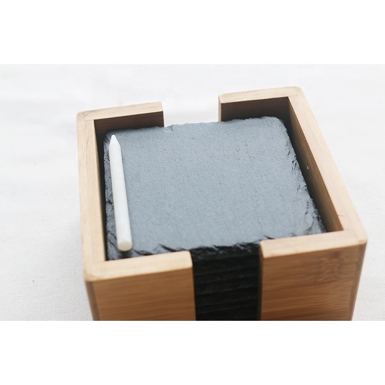 Top quality slate stone plate /black slate coaster /bamboo cup holder