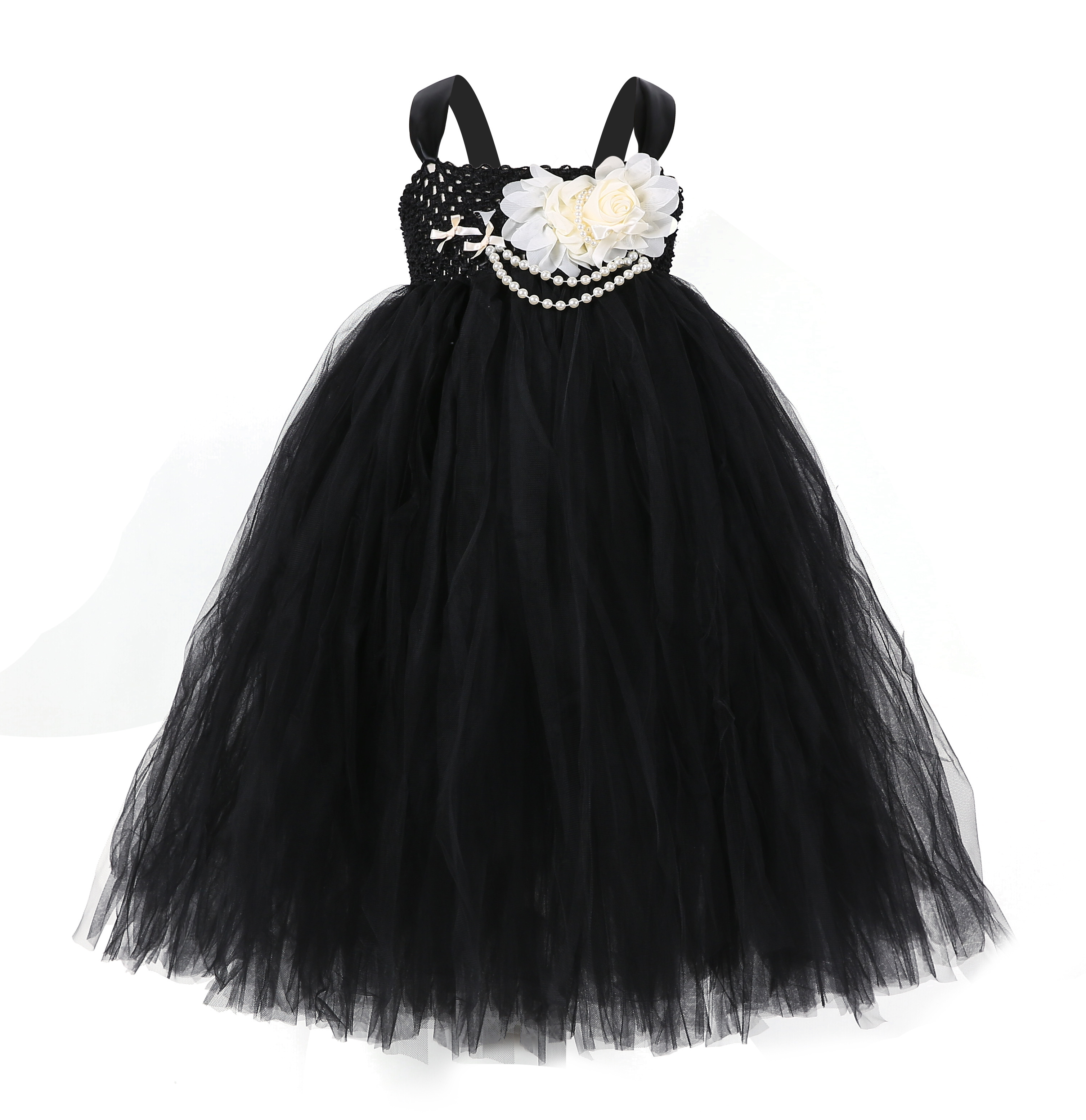 In Stock Girl Party Costume Long Design Flower Little Princess Tutu Dress With Butterfly Wing