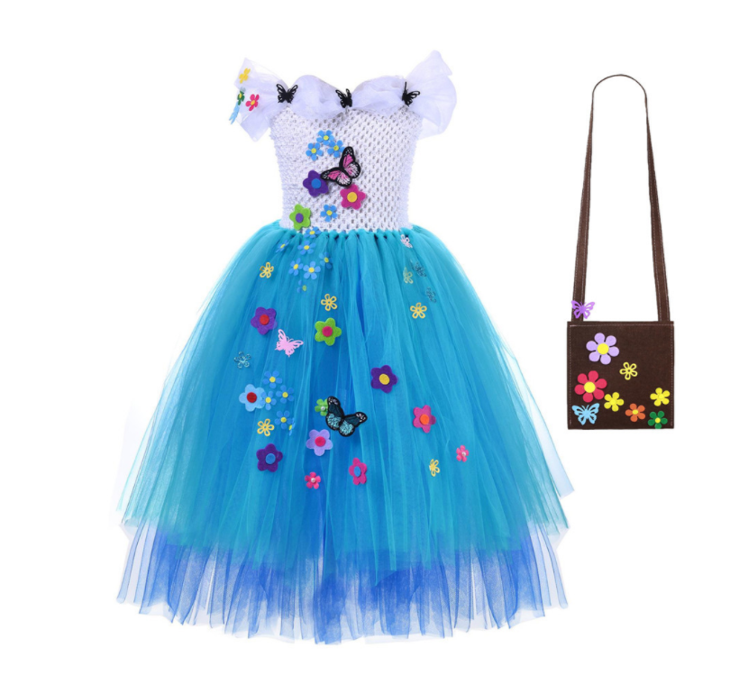 2022 New Design Girls Fluffy Tutu Tulle Dress With Bag Carnival Encanto Mirabel Cosplay Costumes