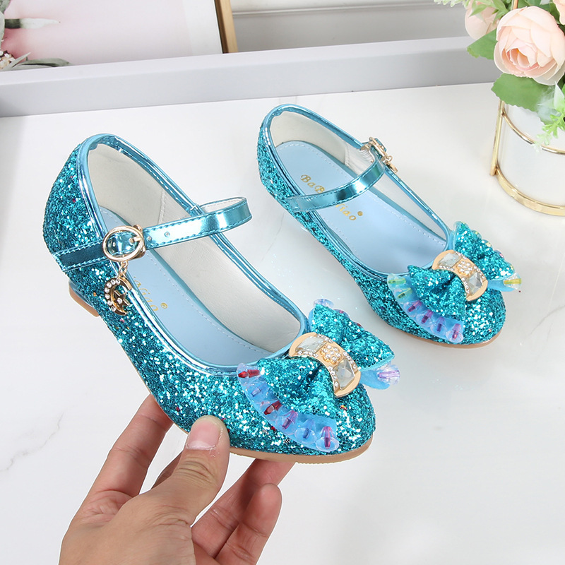 Dropshipping Children Elsa Princess Shoes Shiny Sequin Heel Girls Crystal Party Shoes