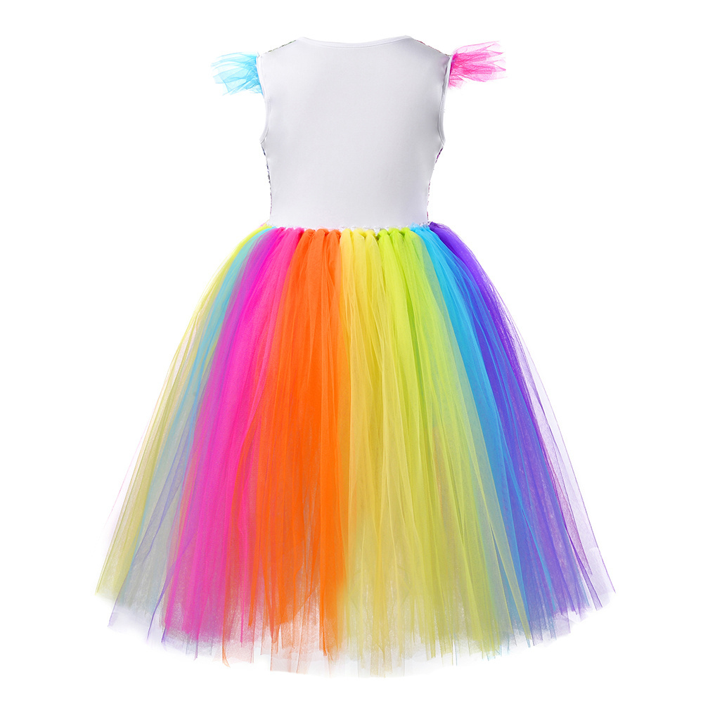 Wholesale Princess Dresses For Girls Birthday Party Cosplay Tutu Girl Dress Set Rainbow Flying Sleeve Unicorn Kids Custom