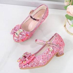 Dropshipping Children Elsa Princess Shoes Shiny Sequin Heel Girls Crystal Party Shoes