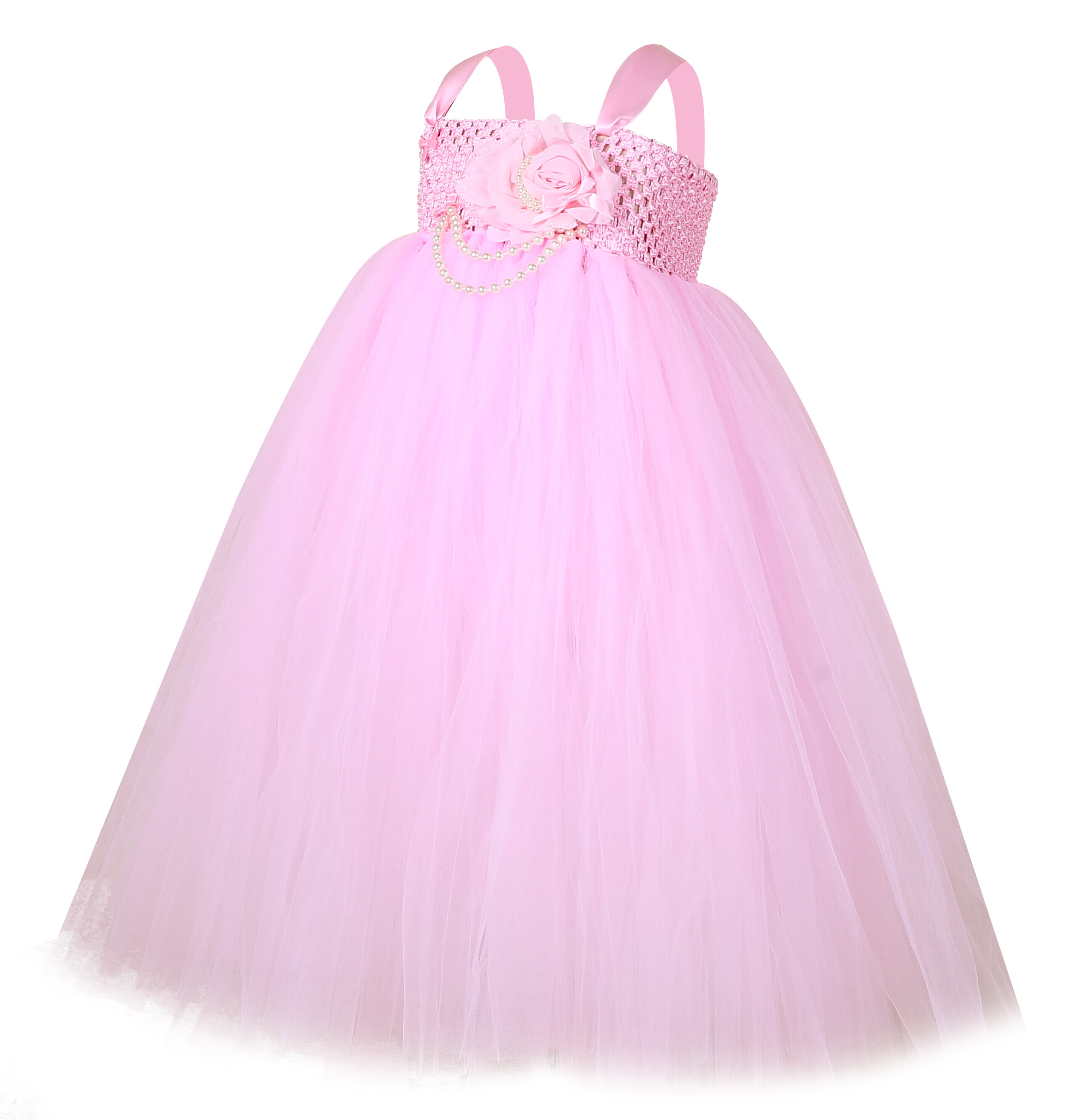 In Stock Girl Party Costume Long Design Flower Little Princess Tutu Dress With Butterfly Wing