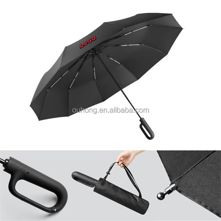 2023 New Product Easy Carry Unique Folding Automatic Open Close Umbrella With Hook Loop Lock Handle