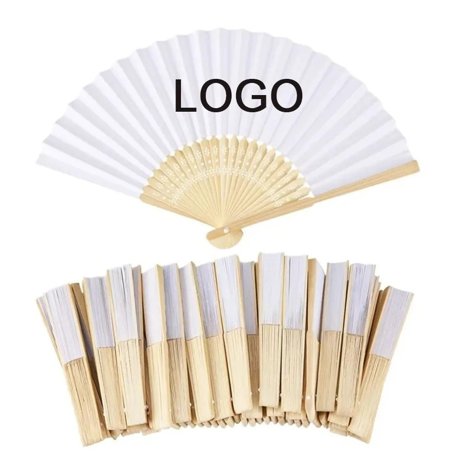 Customized Brand Promotional Gift Portable Hand Fan Printed Folding Logo Bamboo Paper Fabric Hand Fan