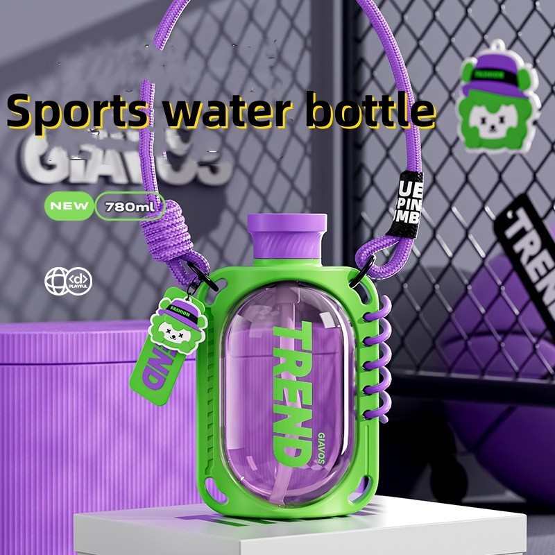 New Custom Portable Large Motivation Bottle Transparent Sport Plastic Motivational Water Bottle With Time Marker Straw