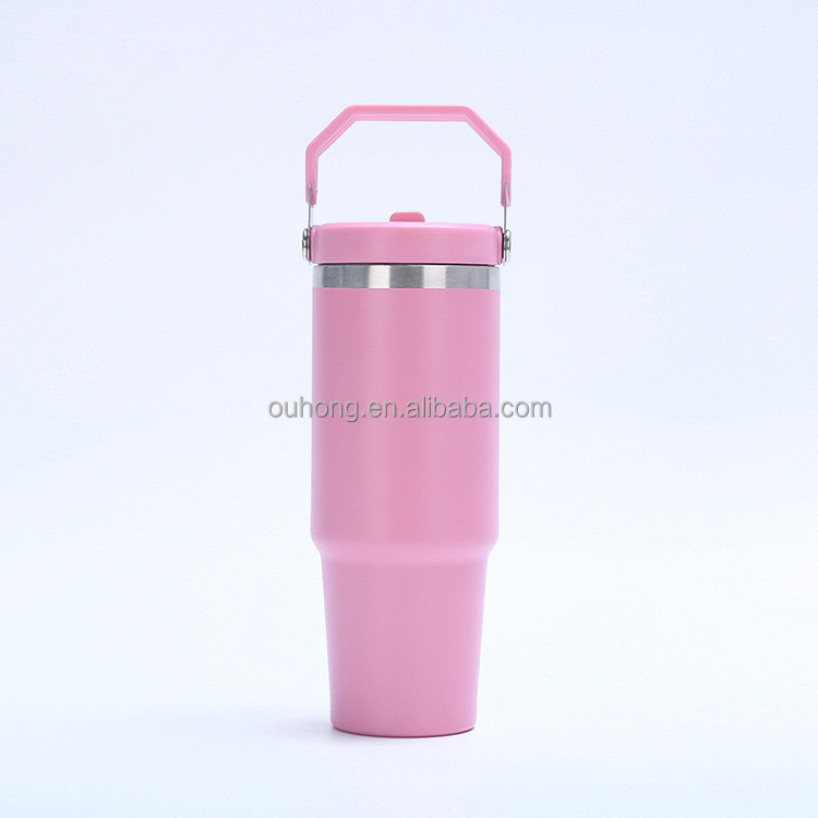 New 2024 Hottest Stainless Steel Car Thermos Straw Coffee Cup 30oz Sublimation Tumbler With Handle