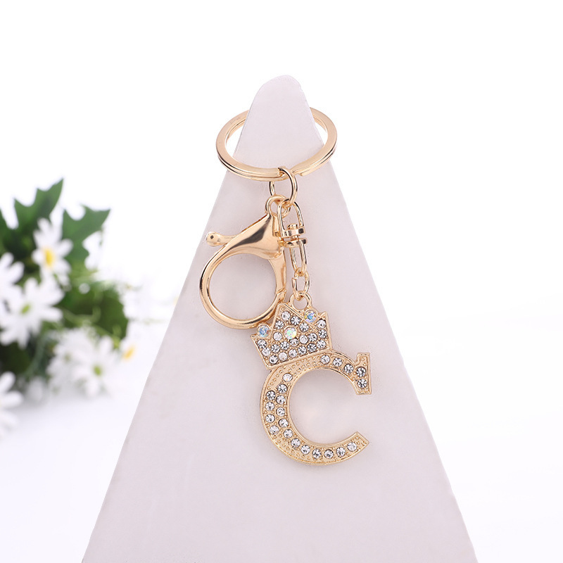 Fashion Rhinestone 26 Letter Keychain Luxury Crown Metal Keyring for Women Girls Car Handbag Phone Pendant Charm DIY