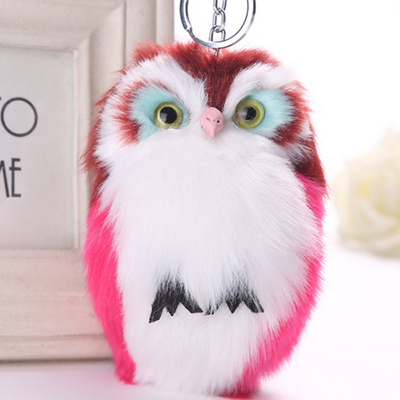 Cute Fluffy Owl Keychain & Pendant Women Key Ring Holder Faux Bunny Rabbit Fur Pompoms Key Chains For Handbag