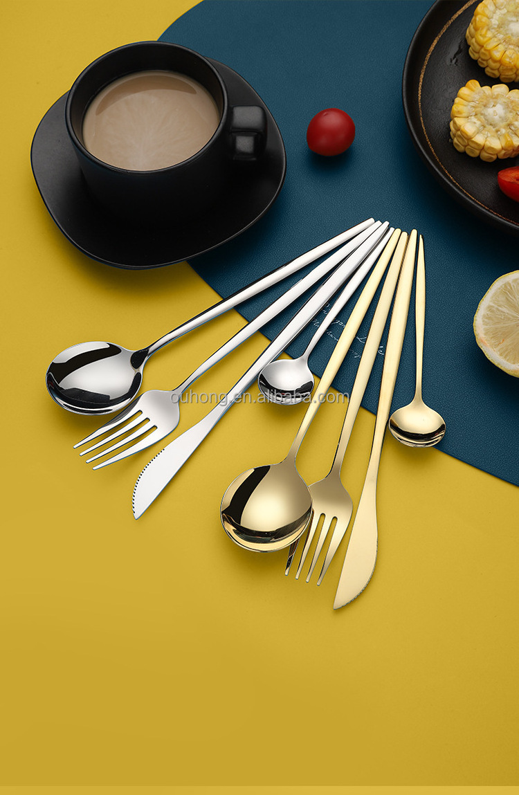 Economic Portugal Portuguese Colorful Stainless Steel 304 (18/10) Pvd Black Matte Gold Cutlery Kichan Set Flatware