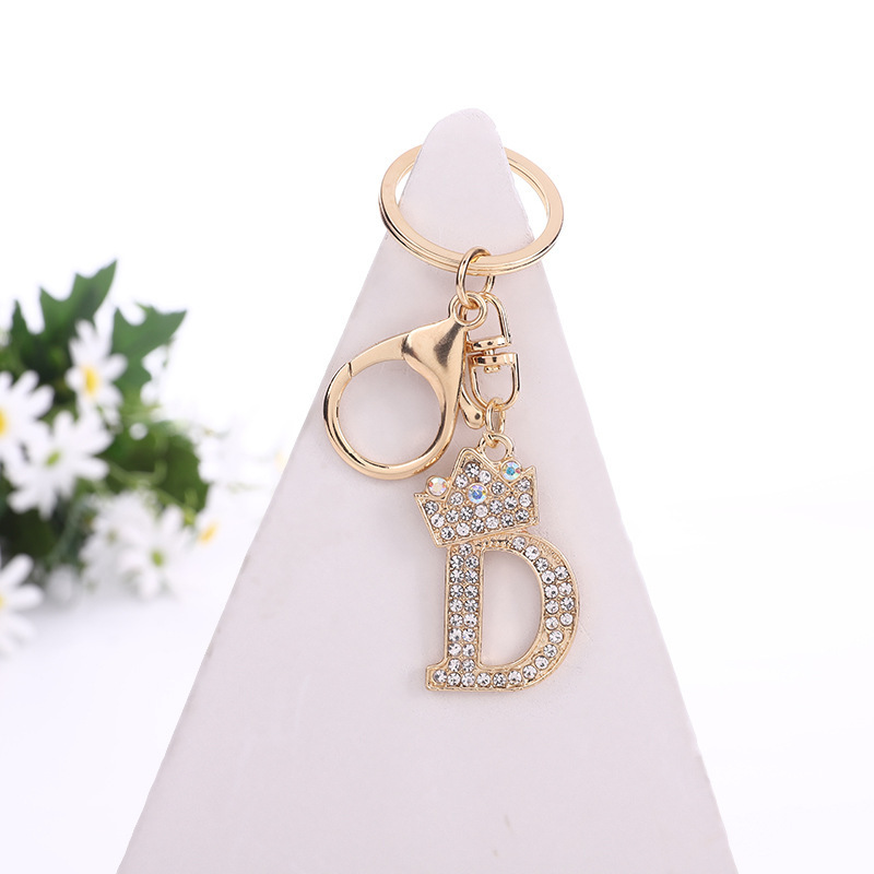 Fashion Rhinestone 26 Letter Keychain Luxury Crown Metal Keyring for Women Girls Car Handbag Phone Pendant Charm DIY