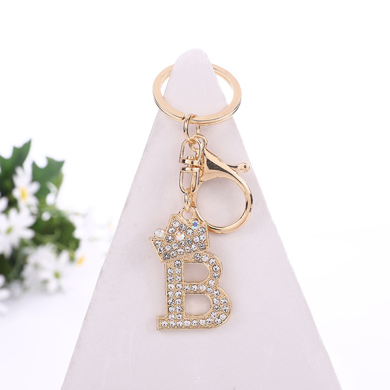 Fashion Rhinestone 26 Letter Keychain Luxury Crown Metal Keyring for Women Girls Car Handbag Phone Pendant Charm DIY