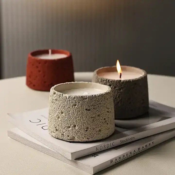 Home Decoration Wholesale Matte Hotel Desktop Decorative Candle Holder Cement Candle Jar Bowl