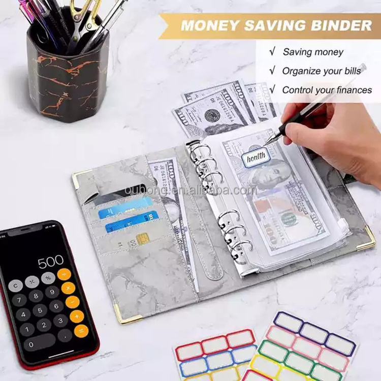 Marble Pu Leather A6 Binder Custom Notebook Loose Leaf Budget Binder Set With Cash Envelopes And Planner Stickers