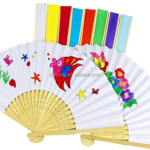 2022 Hot Sale Wooden Chinese Bamboo Blank Customizable Paper Hand Folding Fan DIY Fan For Kids Wedding