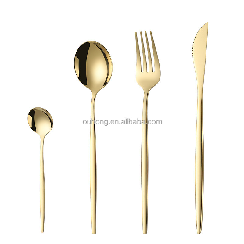 Economic Portugal Portuguese Colorful Stainless Steel 304 (18/10) Pvd Black Matte Gold Cutlery Kichan Set Flatware