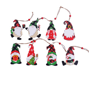 New Christmas Ornaments Painted Wooden Pendant Christmas Tree Faceless Old Man Rudolph Pattern Pendant Supplies Decorations