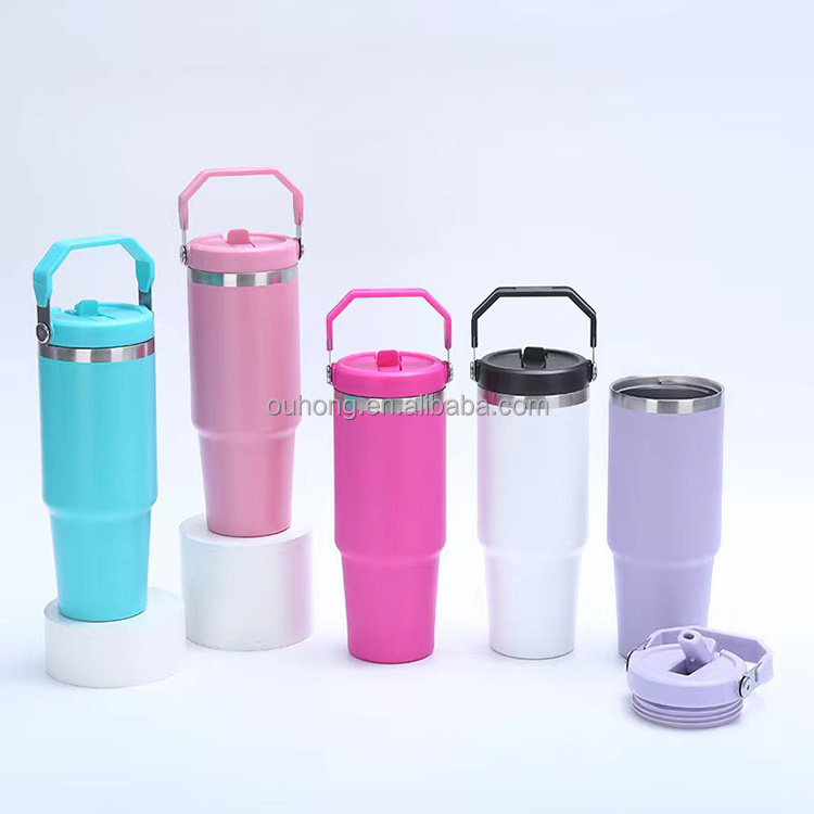 New 2024 Hottest Stainless Steel Car Thermos Straw Coffee Cup 30oz Sublimation Tumbler With Handle