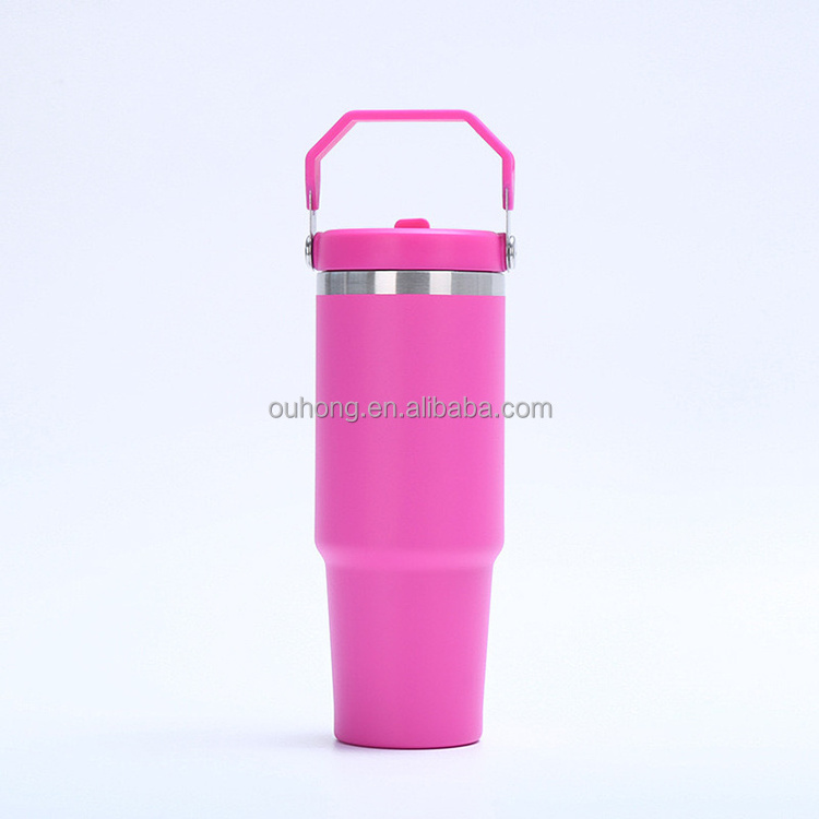 New 2024 Hottest Stainless Steel Car Thermos Straw Coffee Cup 30oz Sublimation Tumbler With Handle