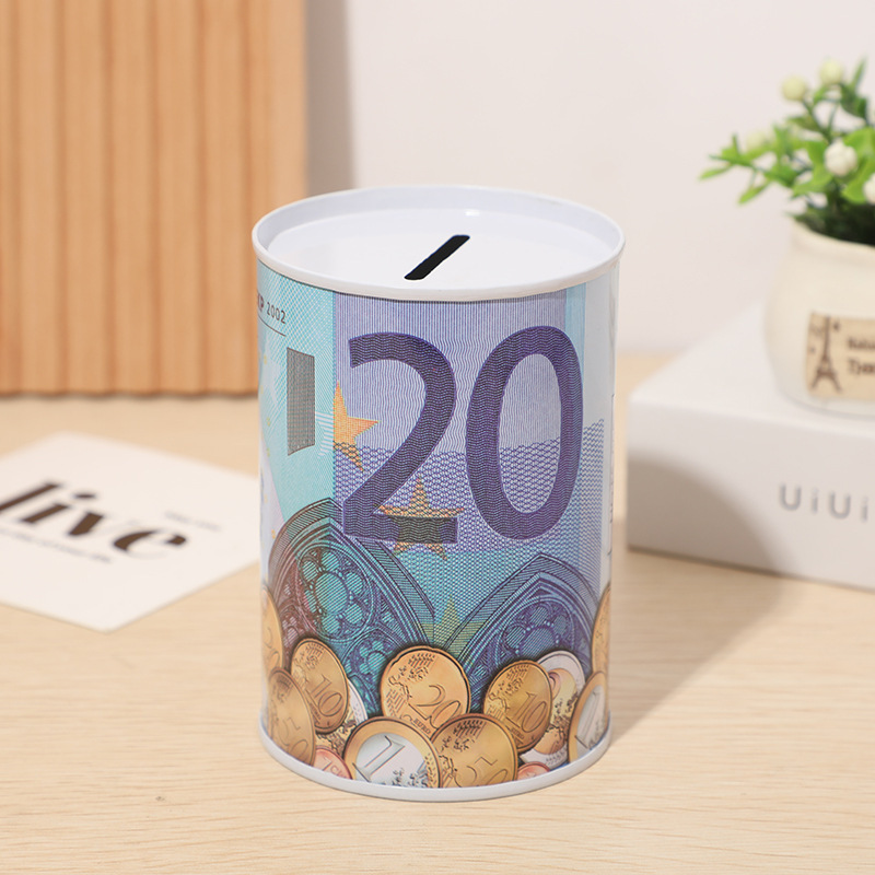 New trend custom Money Tin Box Coin Saving Tins Round Piggy Bank Sublimation Piggy Bank Metal Piggy Bank Money Saving Box