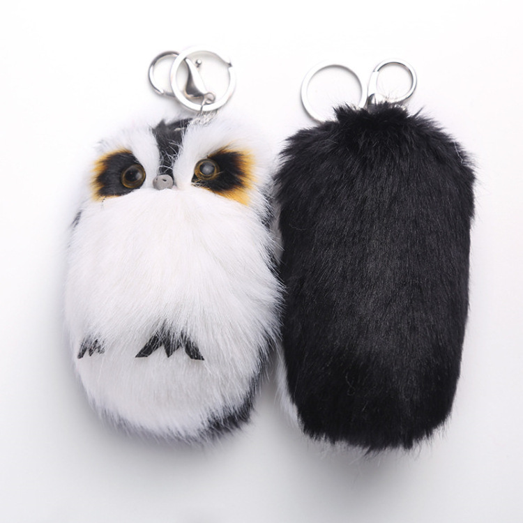 Cute Fluffy Owl Keychain & Pendant Women Key Ring Holder Faux Bunny Rabbit Fur Pompoms Key Chains For Handbag