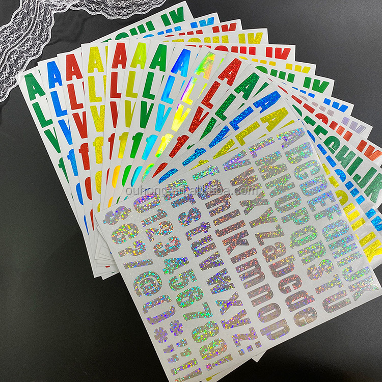 2023 Hot Sale Self Adhesive Vinyl Letter Number Stickers Holographic Rainbow Decals For Sign Address Alphabet Number Stickers