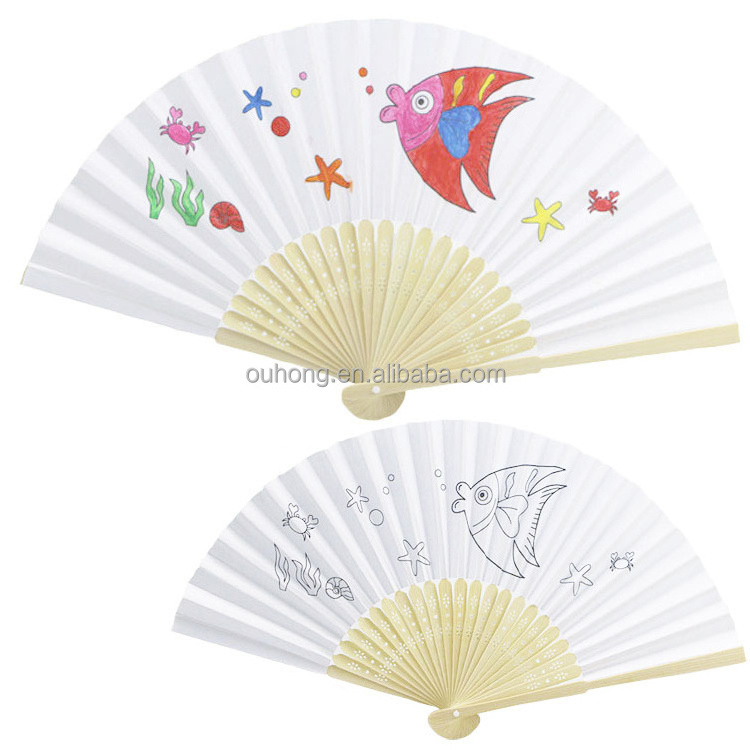 2022 Hot Sale Wooden Chinese Bamboo Blank Customizable Paper Hand Folding Fan DIY Fan For Kids Wedding