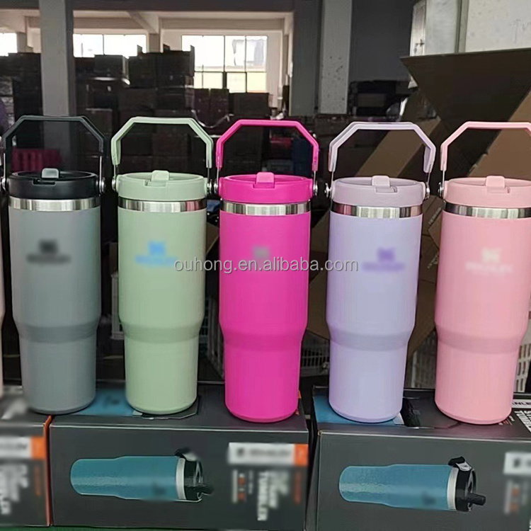 New 2024 Hottest Stainless Steel Car Thermos Straw Coffee Cup 30oz Sublimation Tumbler With Handle