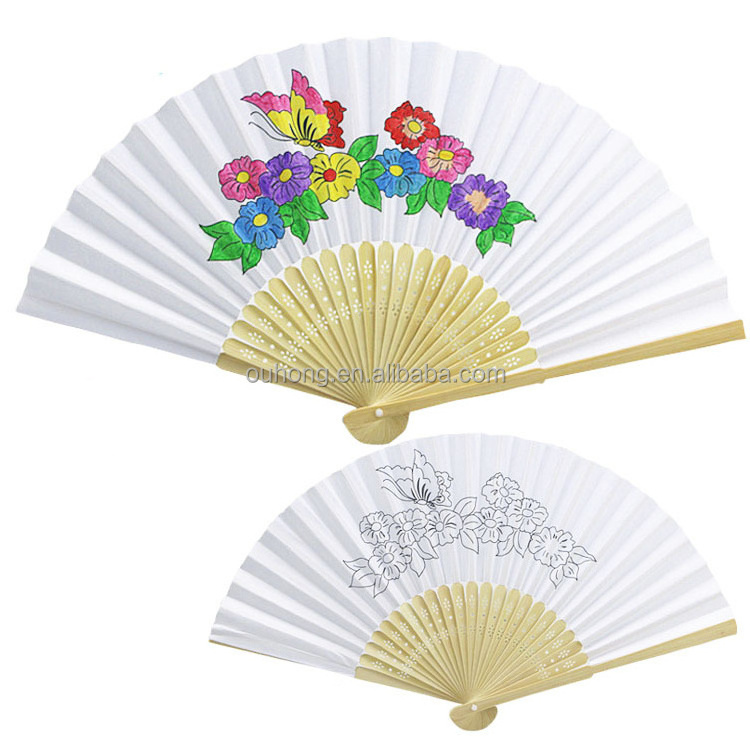 2022 Hot Sale Wooden Chinese Bamboo Blank Customizable Paper Hand Folding Fan DIY Fan For Kids Wedding