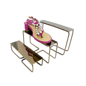 Stainless steel bench rack three-piece steel wire high-low display rack Metal shoe bag display rack