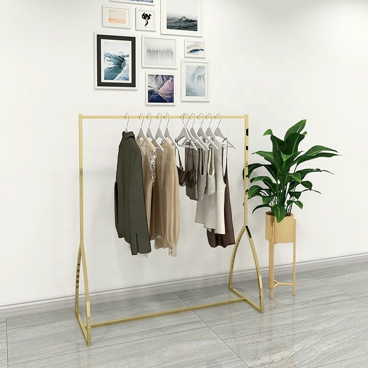 Customize Retail Store Fixture Modern Stainless Clothes Display Rack Stand Gold Metal Clothing Rack