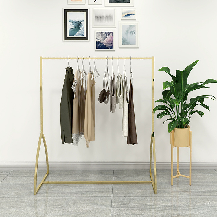 Customize Retail Store Fixture Modern Stainless Clothes Display Rack Stand Gold Metal Clothing Rack