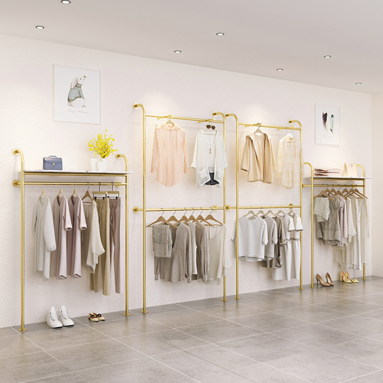 Gold Stainless Steel Metal Hanging Rack Wall Mounted Display Racks for Clothing Store Showroom Boutique Decoration