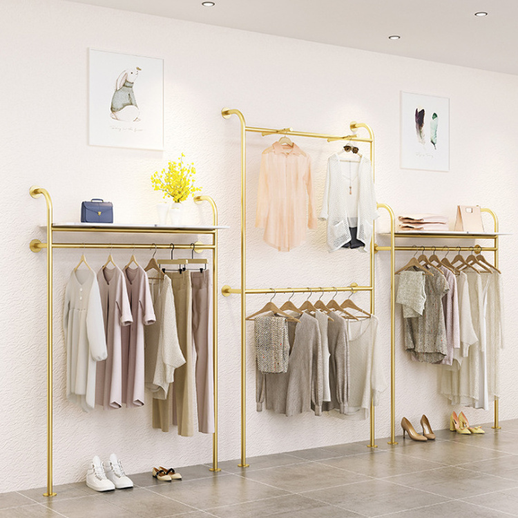 Gold Stainless Steel Metal Hanging Rack Wall Mounted Display Racks for Clothing Store Showroom Boutique Decoration