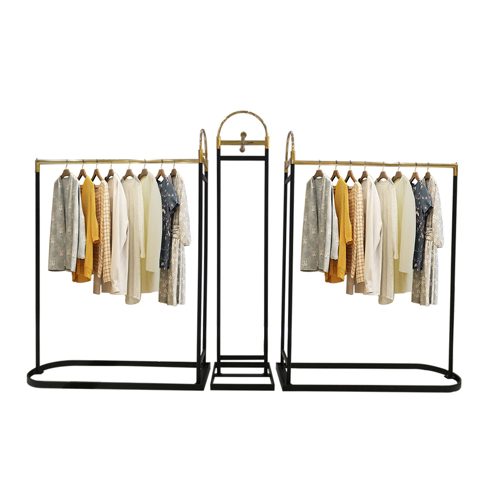 Black Retail Shop Fittings And Store Furniture Clothes Boutique Gold Metal Clothing Display Rack