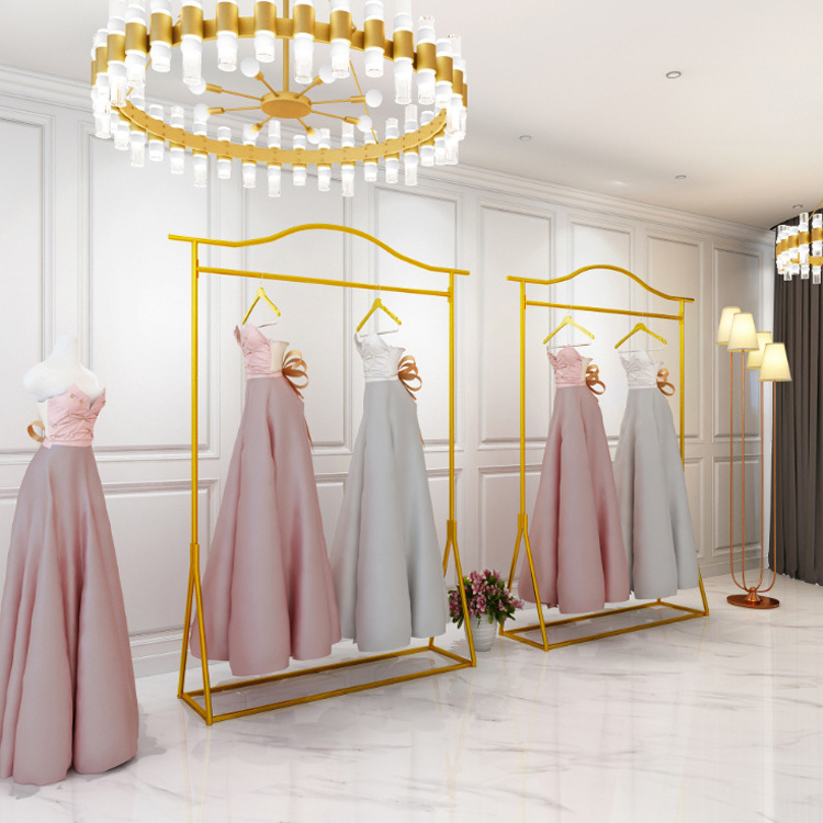 Heavy-duty Gold Crown Wedding Dress Shelf Luxury Display Rack Stand Hanging Rail for Clothing Bridal Store