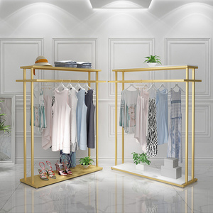 High Quality Gold Display Shelf Furniture Clothing Display Rack Stand Design for Garment Store