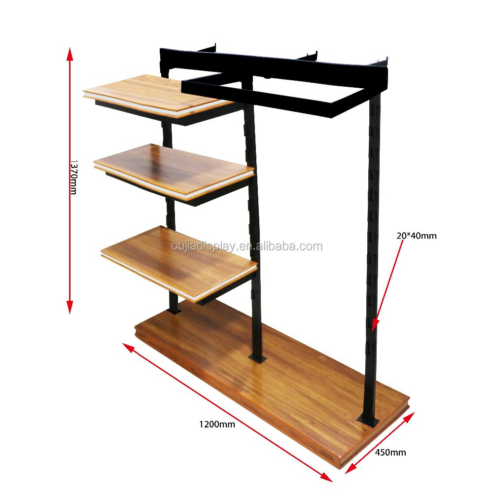 Garment shop display furniture Wood black iron clothing racks