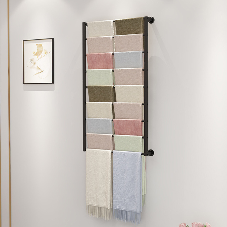 Retail Shop Wall Mounted Gold Metal Rug Carpet Scarf Display Rack Furniture for Boutique Fabric Store