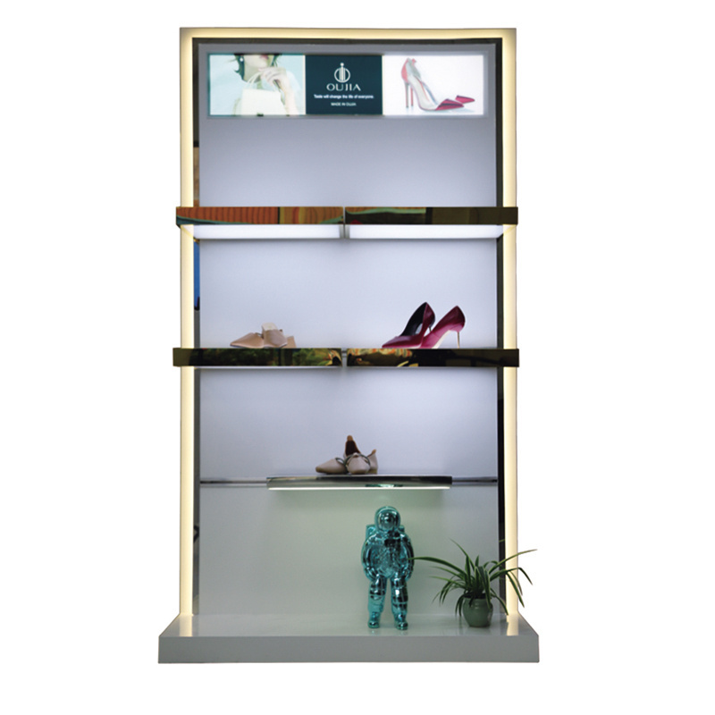 Shopping Mall Shoe Store Floor-to-ceiling Shoes Display Rack With Led Light Against The Wall Commodity Shelf