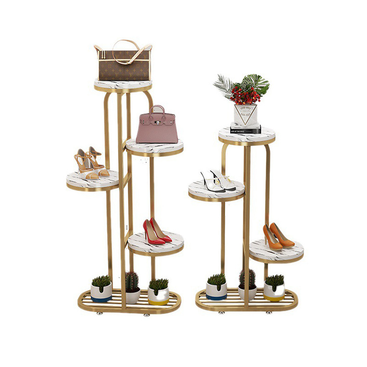 display shelf floor-to-ceiling window display table Golden iron shoes store bag decoration storage rack flow table