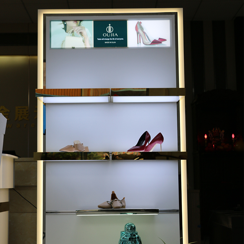 Shopping Mall Shoe Store Floor-to-ceiling Shoes Display Rack With Led Light Against The Wall Commodity Shelf