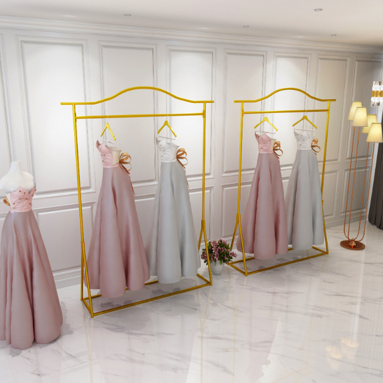 Heavy-duty Gold Crown Wedding Dress Shelf Luxury Display Rack Stand Hanging Rail for Clothing Bridal Store